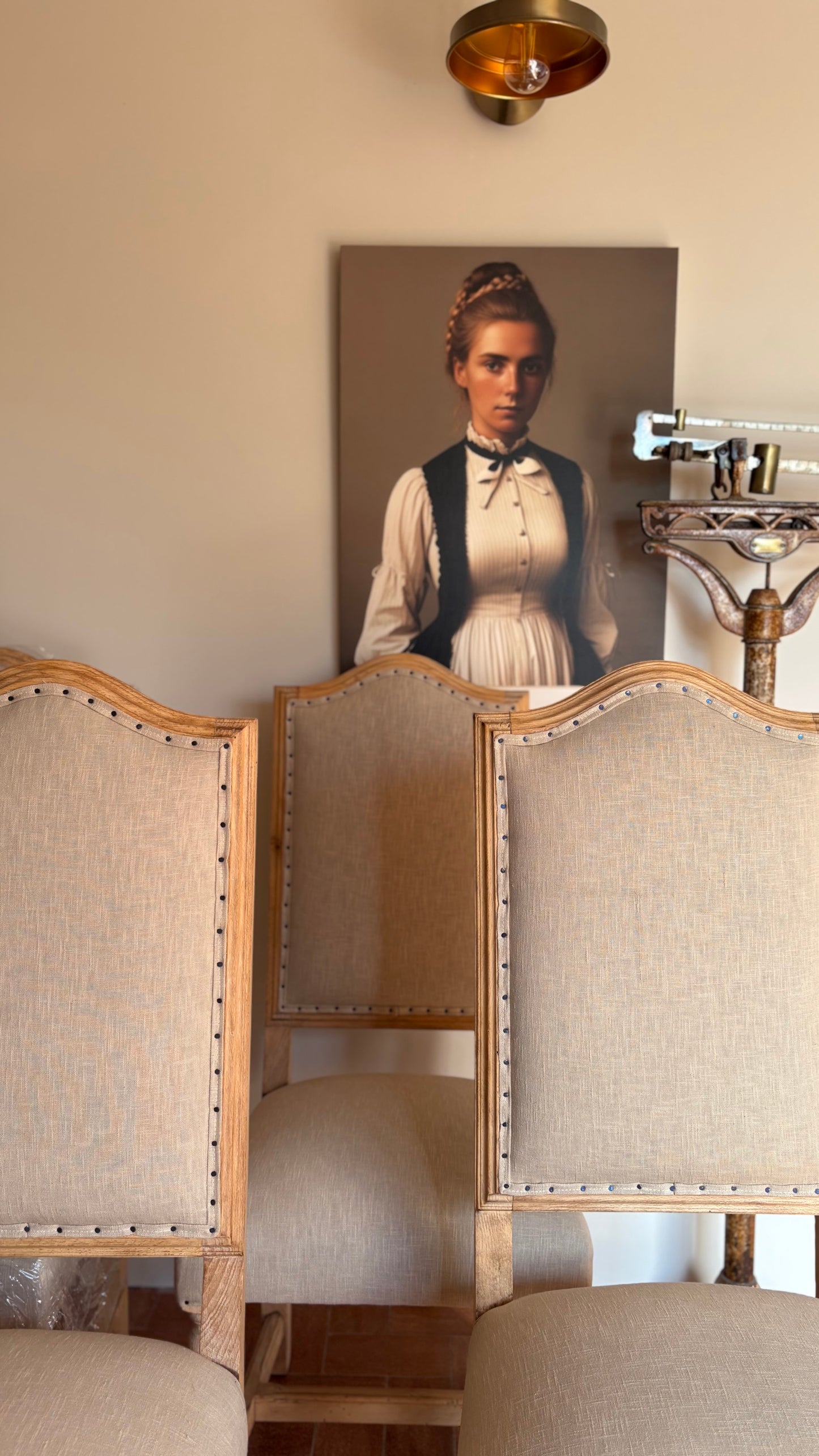 Sillas Antiguas roble y lino lavado antiguo