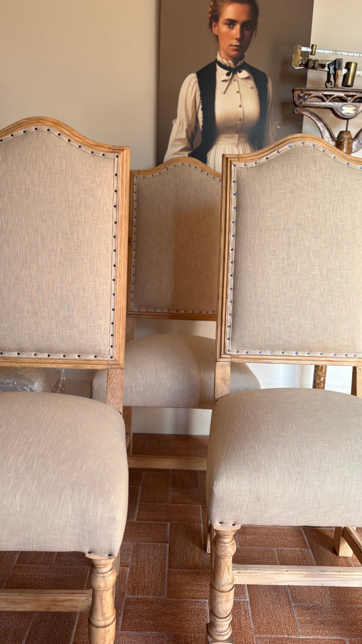 Sillas Antiguas roble y lino lavado antiguo