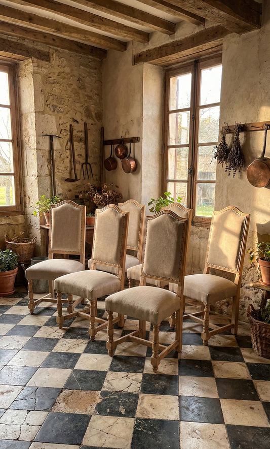 Sillas Antiguas roble y lino lavado antiguo