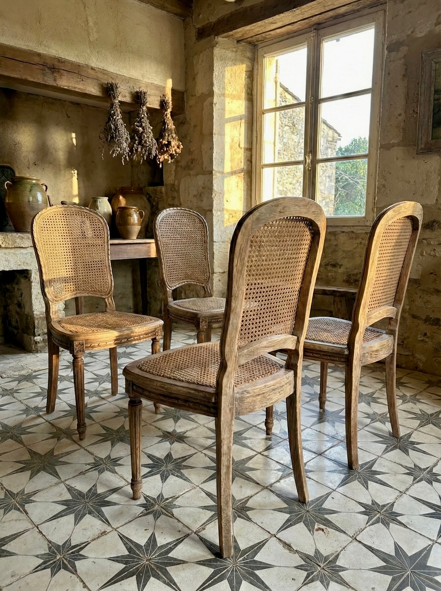 Sillas Antiguas roble y rejilla