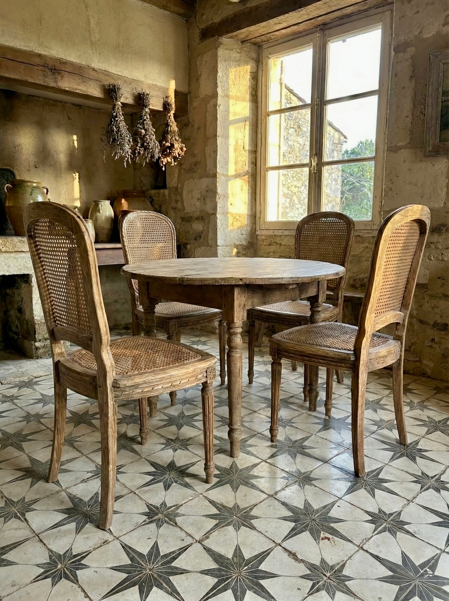 Sillas Antiguas roble y rejilla