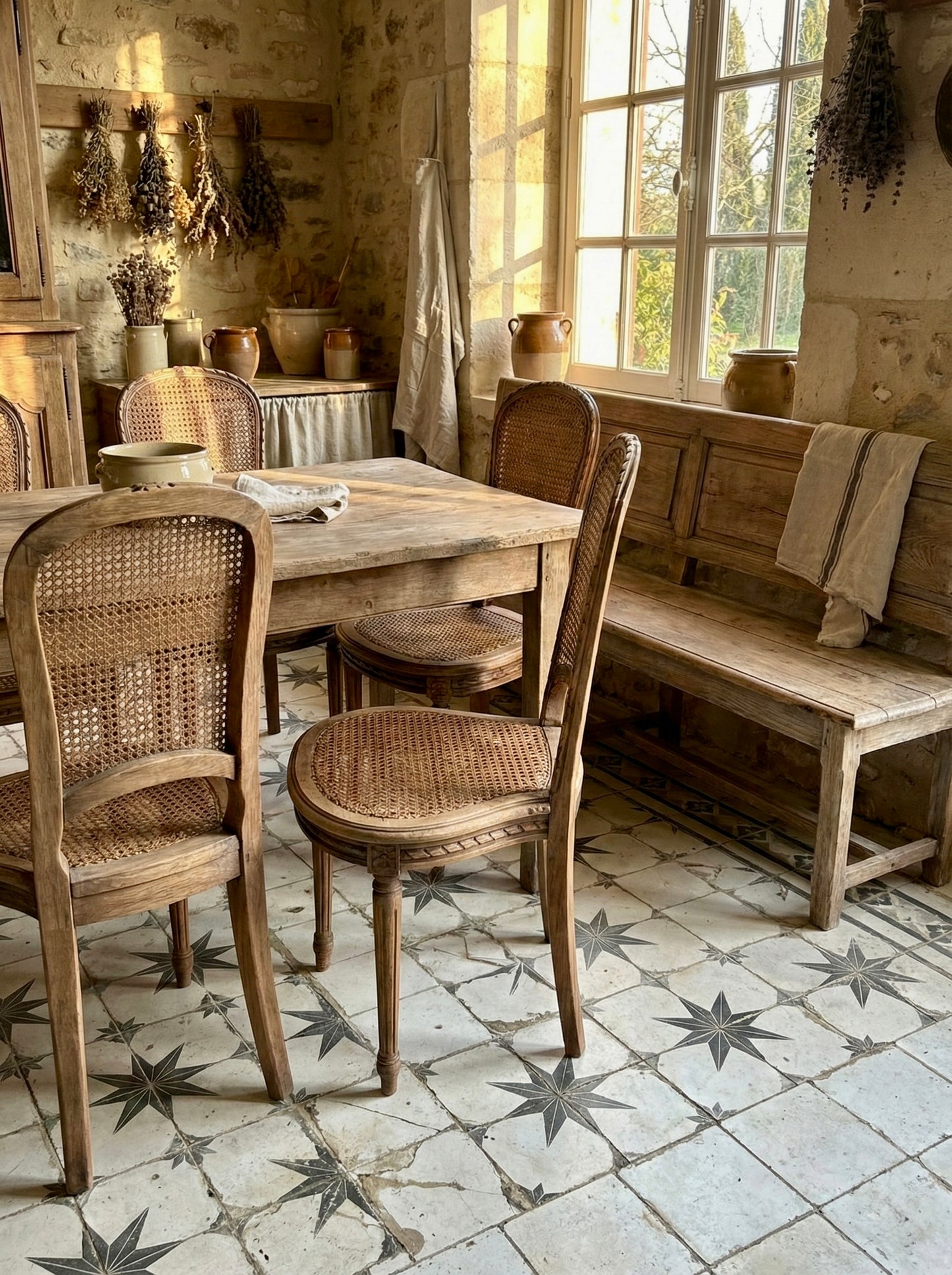 Sillas Antiguas roble y rejilla